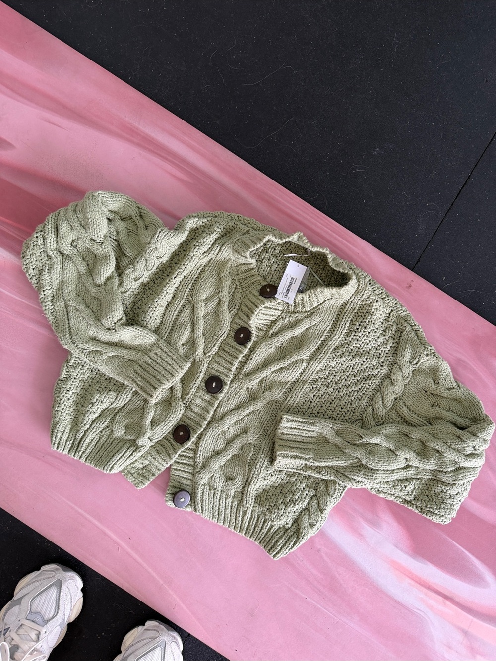 FREE PEOPLE | Light Green Cable Knit Button-Up Women's Sweater Cardigan